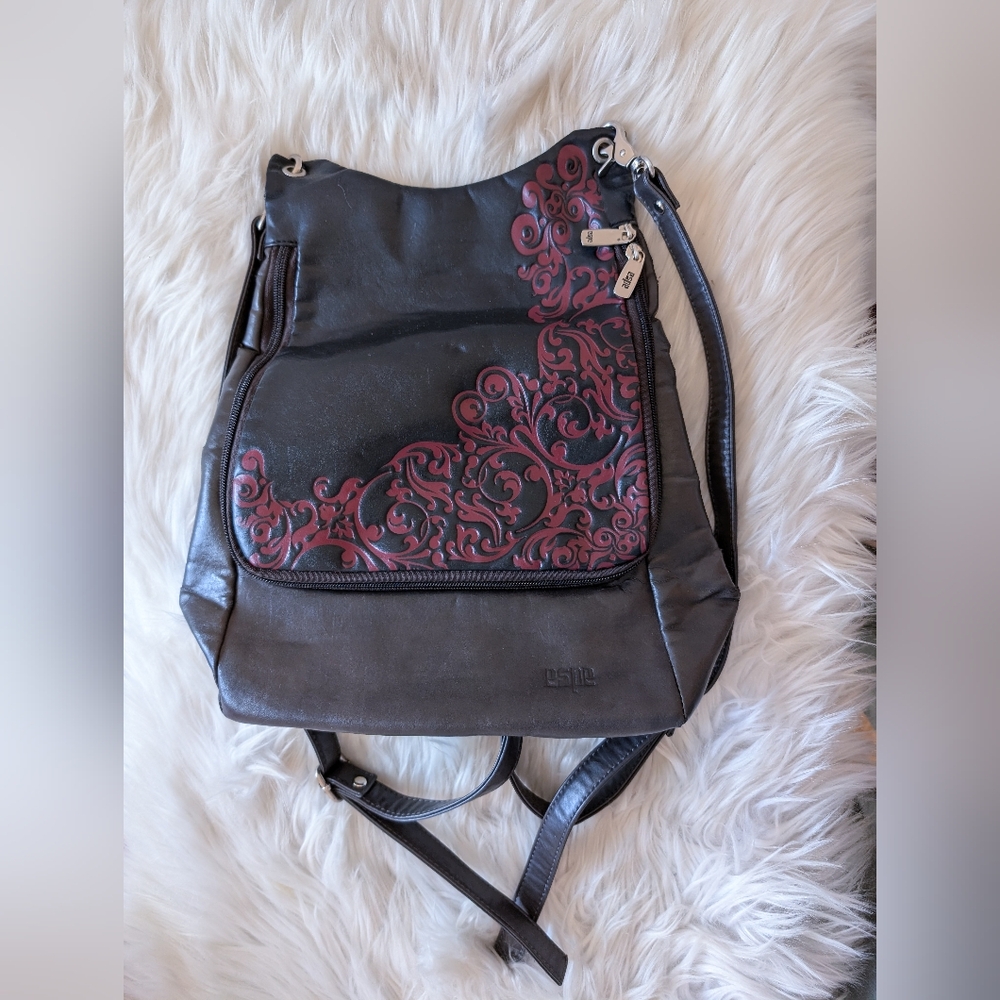 Espe Vegan Leather Red And Brown Paisley Floral Backpack